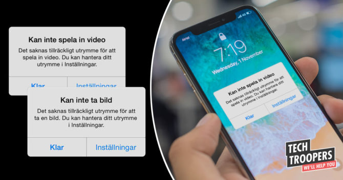Iphone x with storage full text