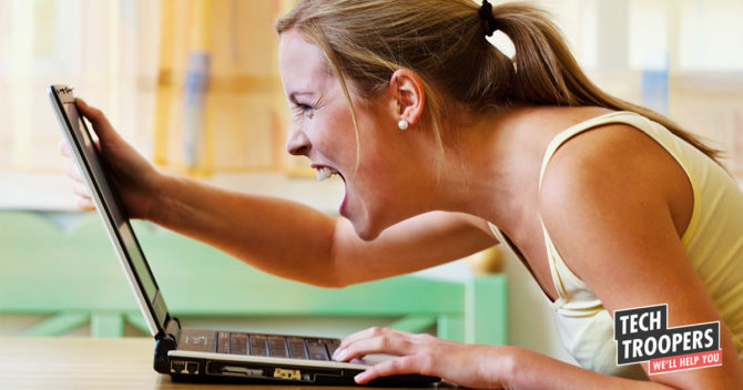 woman angry over your computer