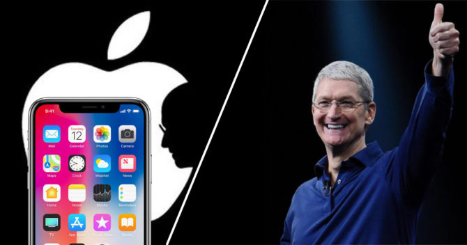 Apple logo, Iphone x and Tim cook