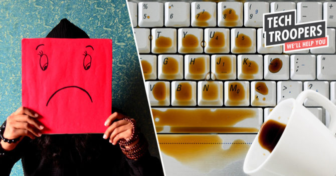 Coffee laptop sad sign