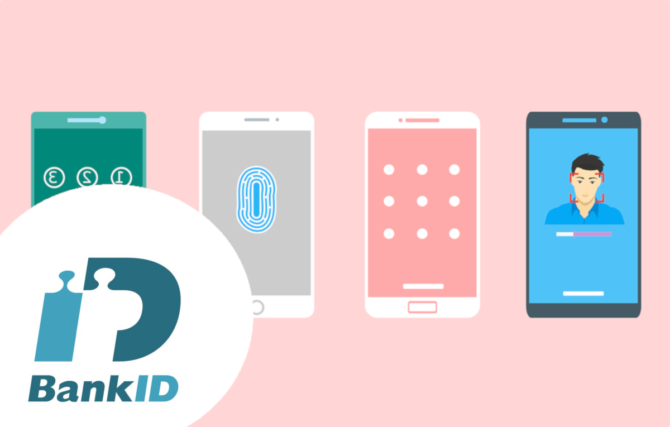 BIld på BankID och olika sätt du kan ange ditt lösenord på din telefon